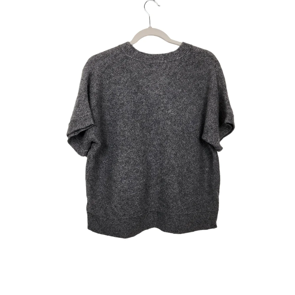 J. Crew Merino Wool Sweater Gray Silver Metallic V-Neck layering Women's Size XS